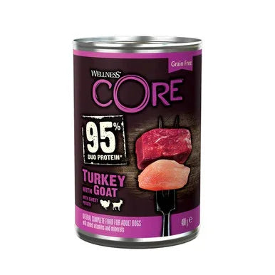 Wellness CORE Dog Wet 95% Duo Protein Turkey with Goat with Sweet Potato Recipe 400g X6
