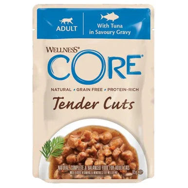 Wellness CORE Cat Wet Adult Signature Selects Shredded Boneless Chicken Entree Turkey in Sauce – Case of 24 x 79g