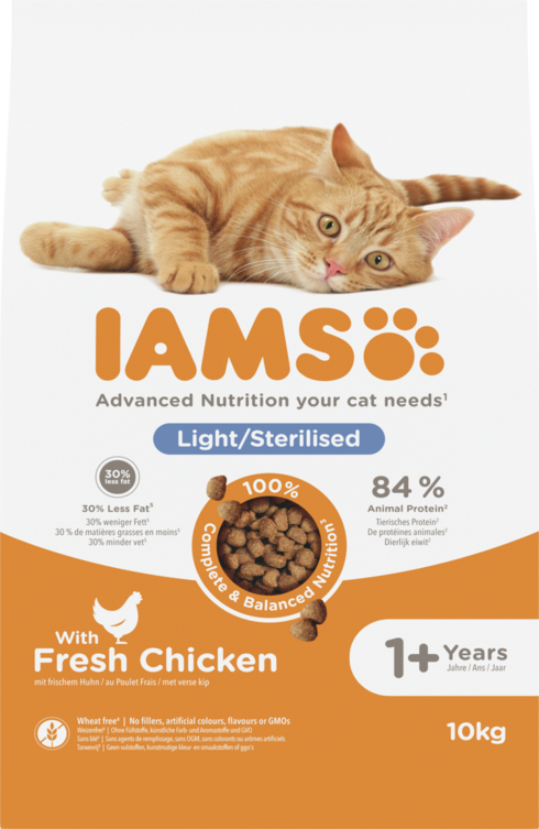 IAMS Advanced Nutrition Light/Sterilised Cat Food with Fresh Chicken 10kg