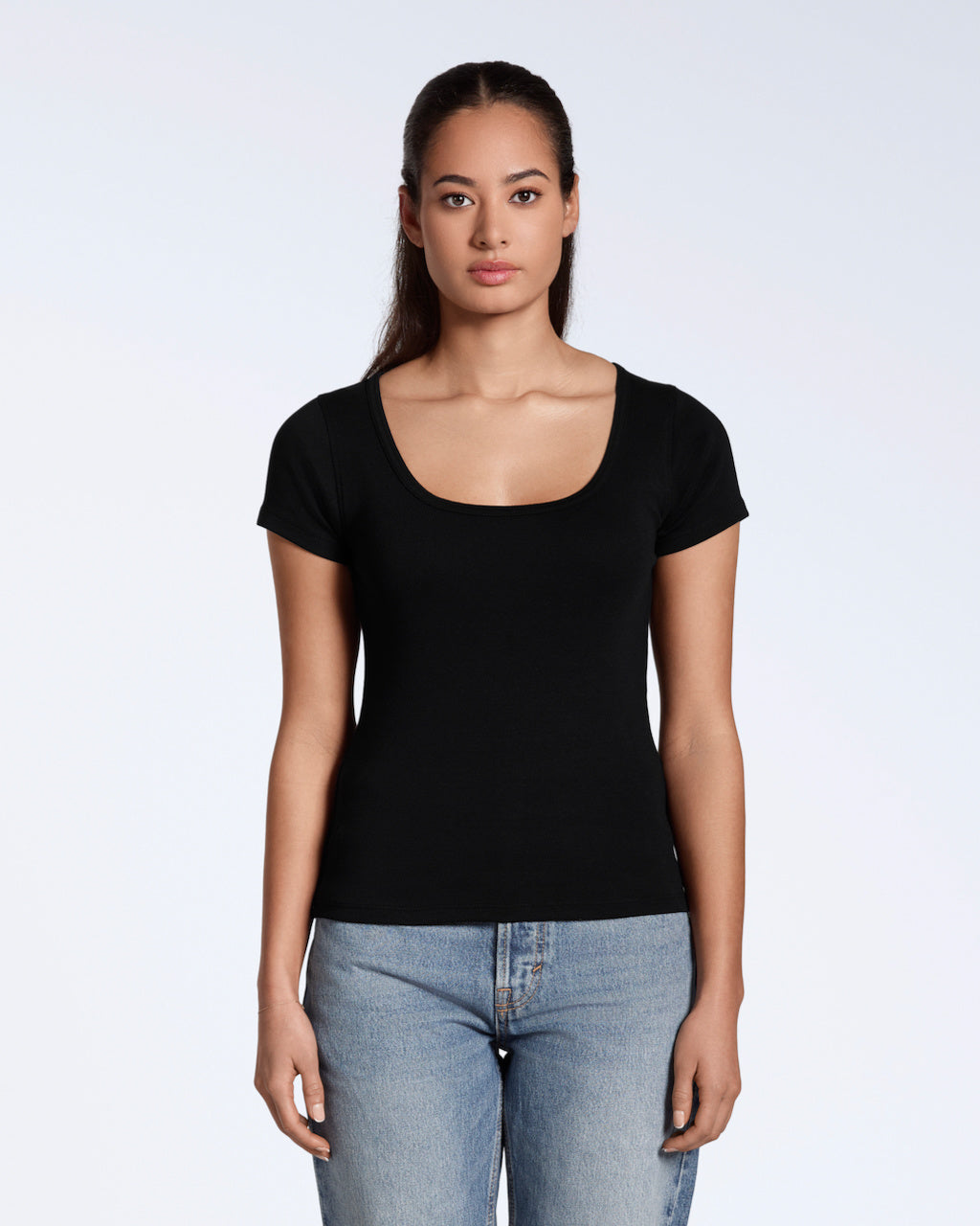 Ribbed Scoop Neck T-Shirt