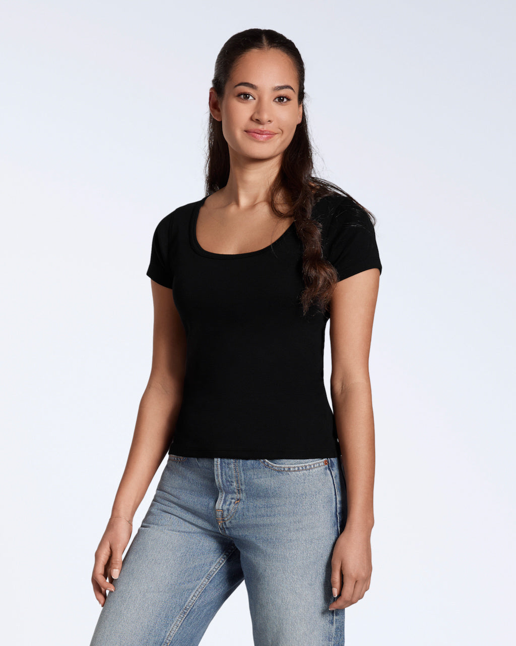 Ribbed Scoop Neck T-Shirt
