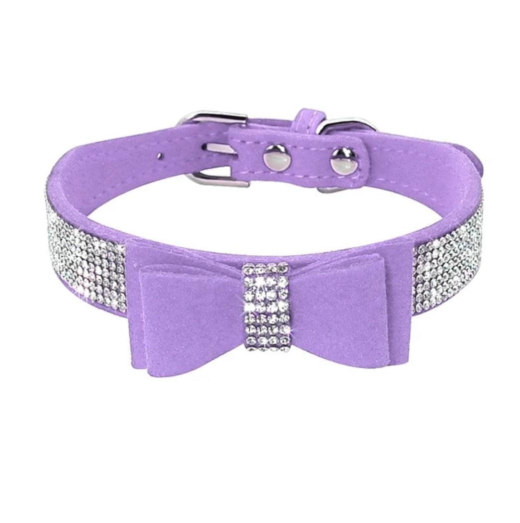 Bling Rhinestone Suede Leather Bowknot Dog Collar - CLEARANCE