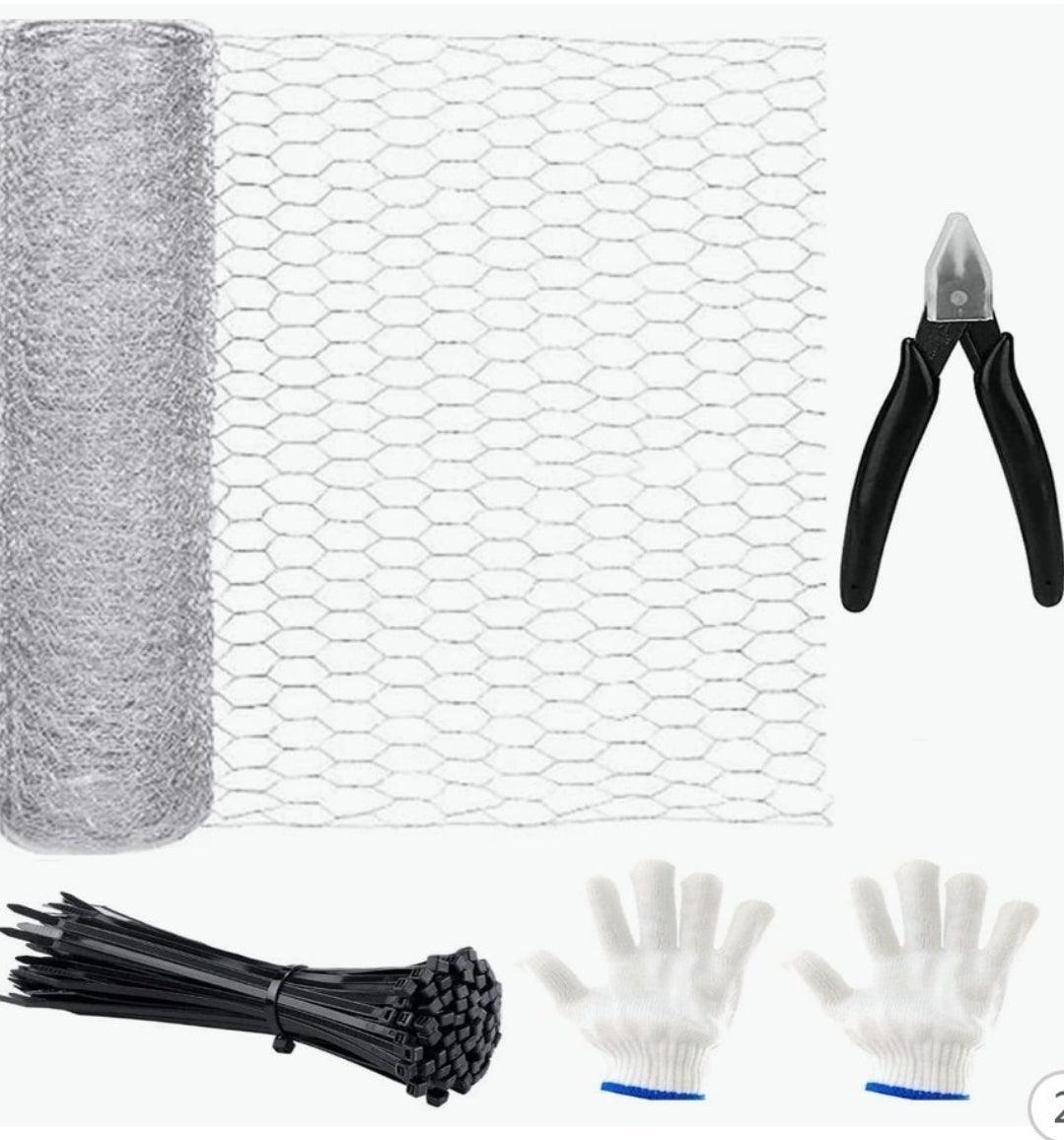 Chicken Wire 35CMx10M/13.8x394 inch 20 Gauge Galvanized Wire Mesh Roll Poultry Animal Fence Net with FREE Pliers and Zip Ties