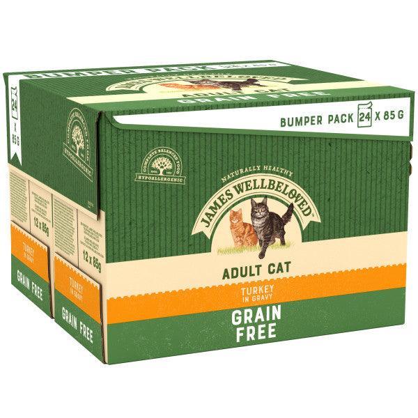 James Wellbeloved Adult Cat Grain Free Turkey in Gravy Pouches 85g