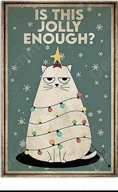 Jolly Christmas Cat Tin Sign
