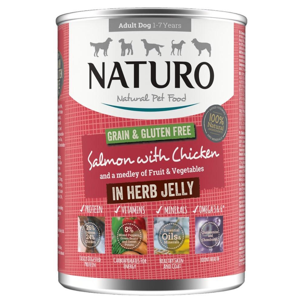 Naturo Adult Grain & Gluten Free Salmon with Chicken in Herb Jelly Tin 390g