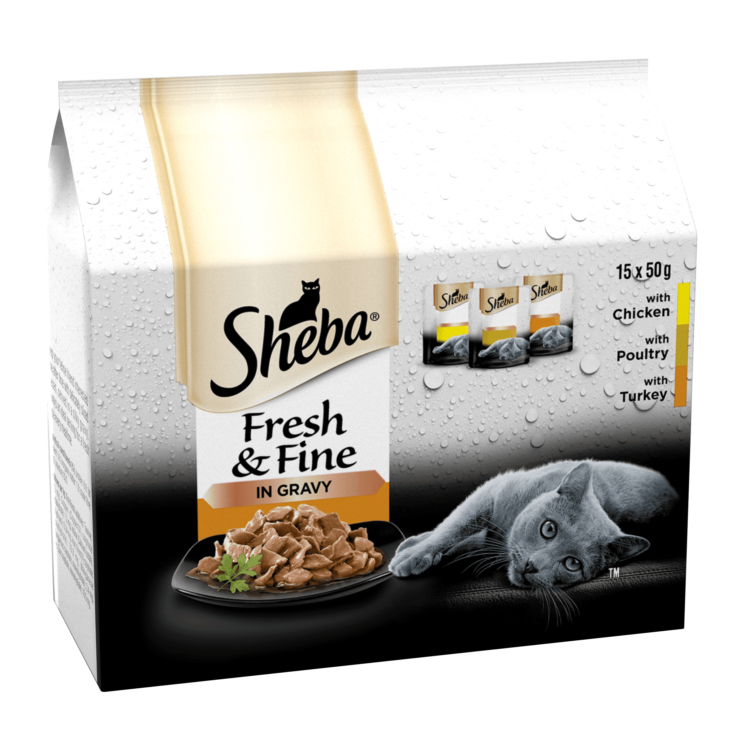 Sheba Fresh & Fine Adult Chicken, Poultry & Duck in Gravy Pouches 50g