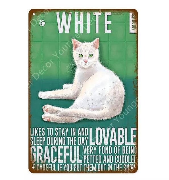 White Cat Tin Sign